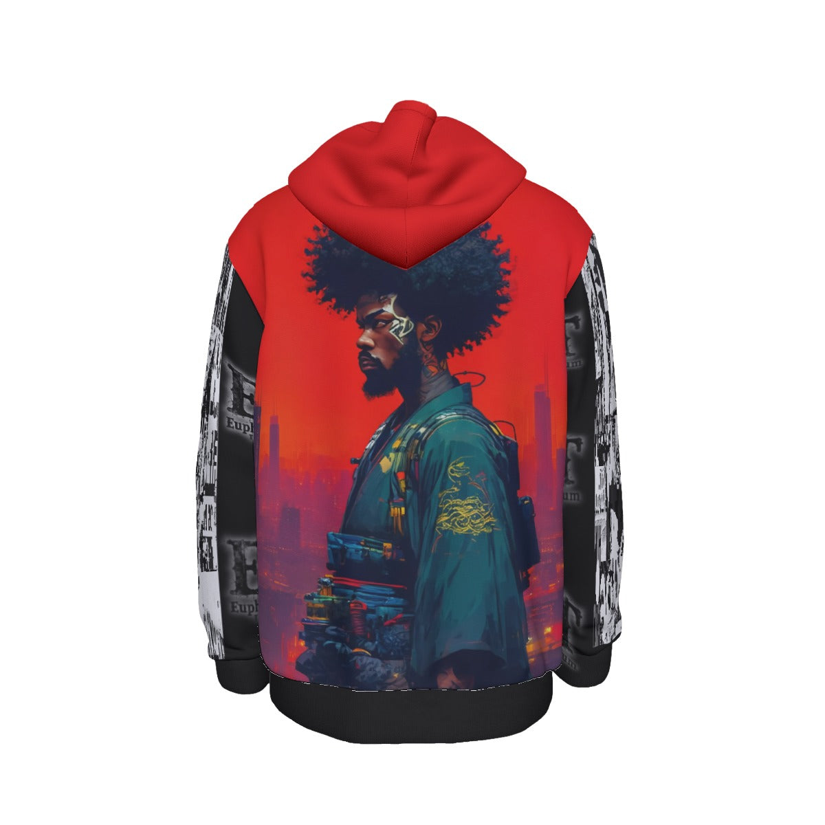 Euphoriyum Theory Men's Thicken Pullover Hoodie with Fleece Lining - Black Samurai
