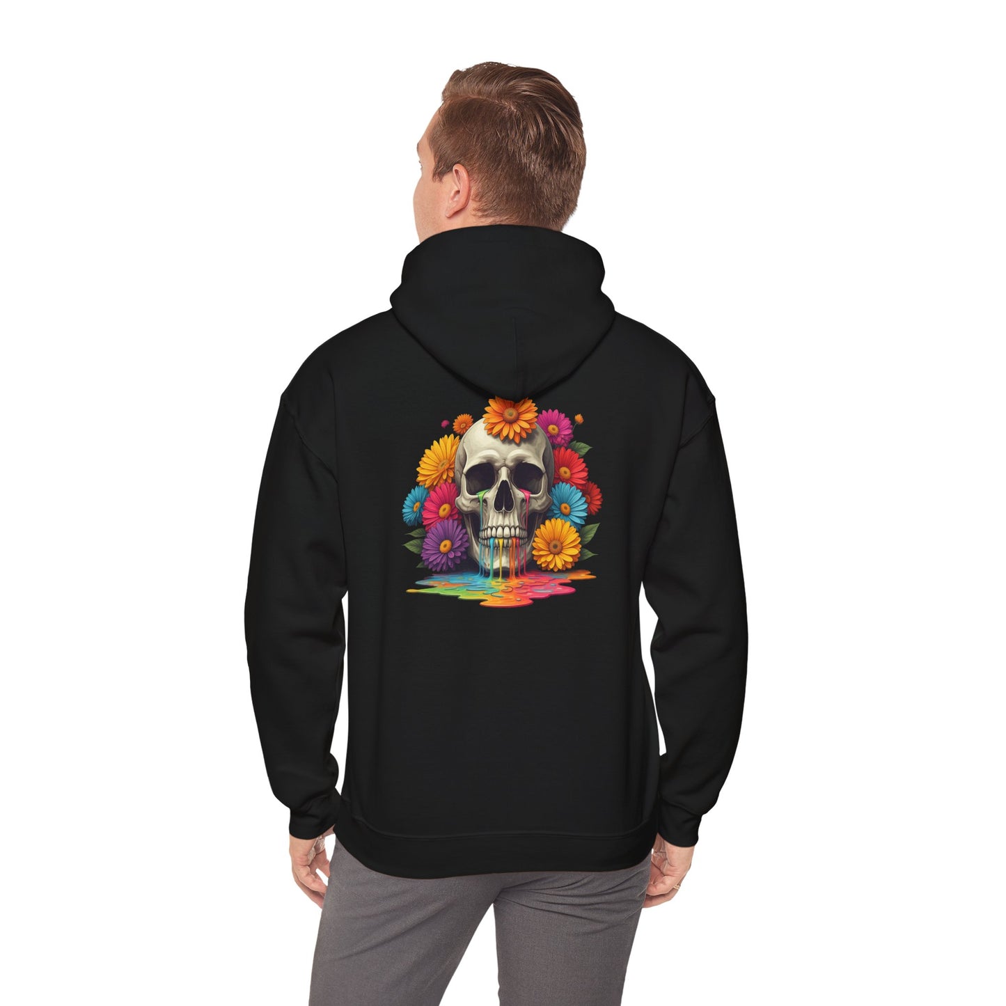 Color Flower Skull Hoodie, Floral Skull Sweatshirt, Gothic Skull Jumper, Boho Flower Skull Pullover, Colorful Skull Hooded Top