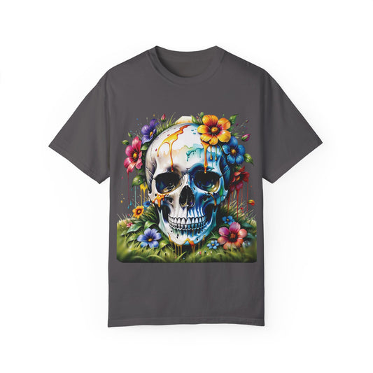 Skull and Flowers Unisex T-shirt, Vintage Tee, Graphic Top, Boho Shirt, Floral Design, Alternative Clothing