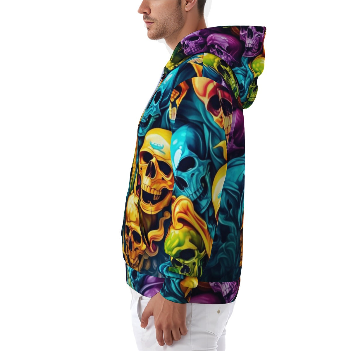 All-Over Print Zip Up Hoodie With Pocket