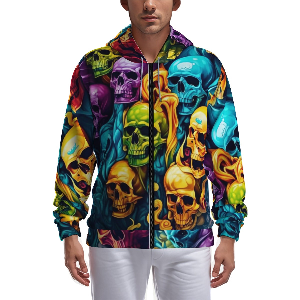 All-Over Print Zip Up Hoodie With Pocket