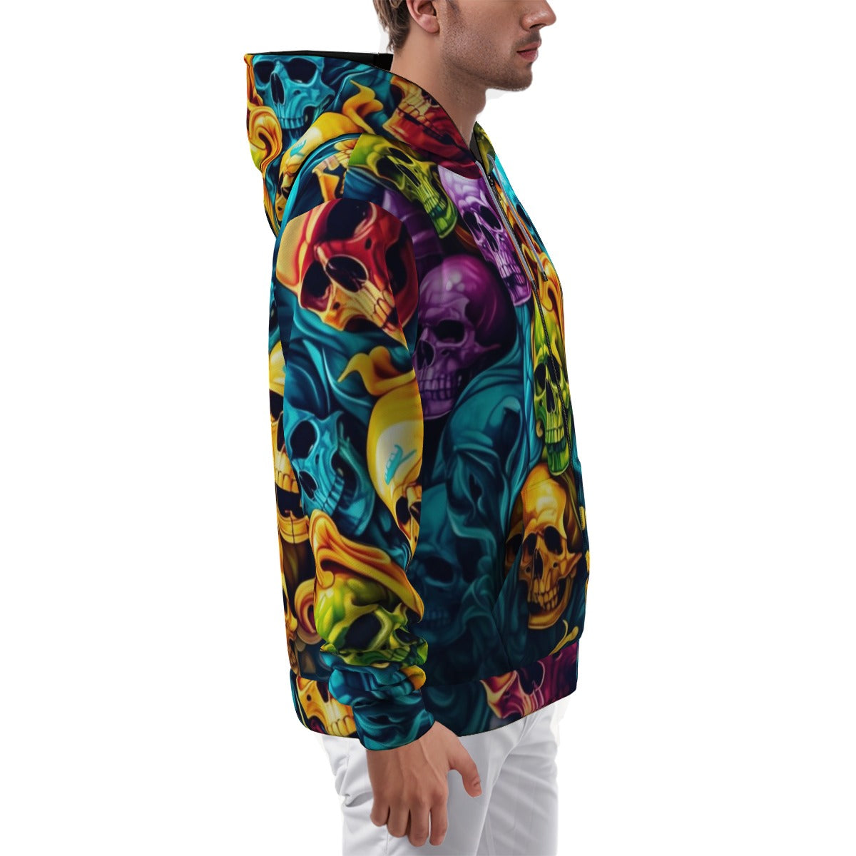 All-Over Print Zip Up Hoodie With Pocket